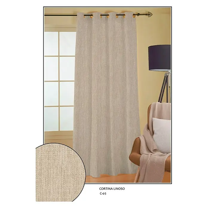 Cortina con ollaos Linoso - 140 x 260 cm, 100% poliéster, Arena