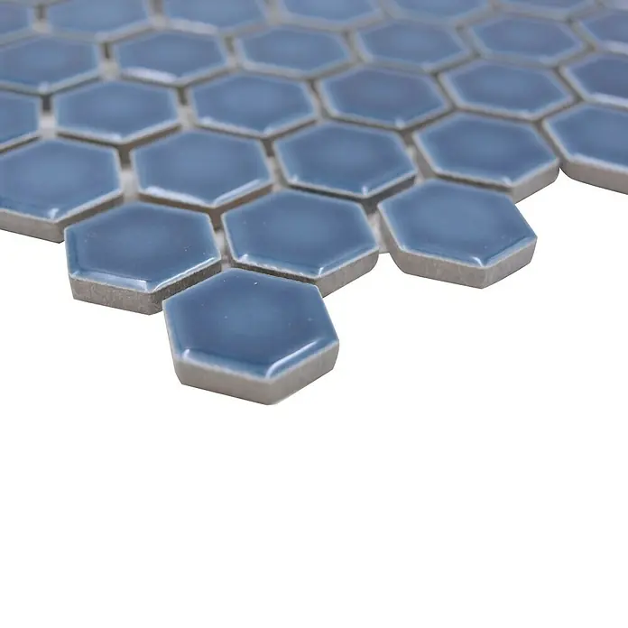Mosaikfliese Hexagon Uni HX 230 - 26 x 30 cm, Blau, Glänzend - Detailaufnahme