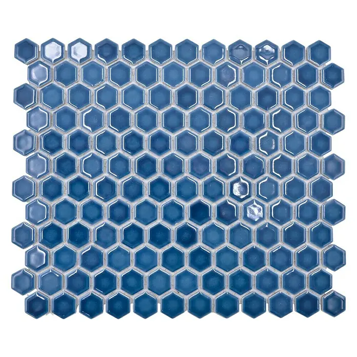 Mosaikfliese Hexagon Uni HX 230 - 26 x 30 cm, Blau, Glänzend - Vorderansicht