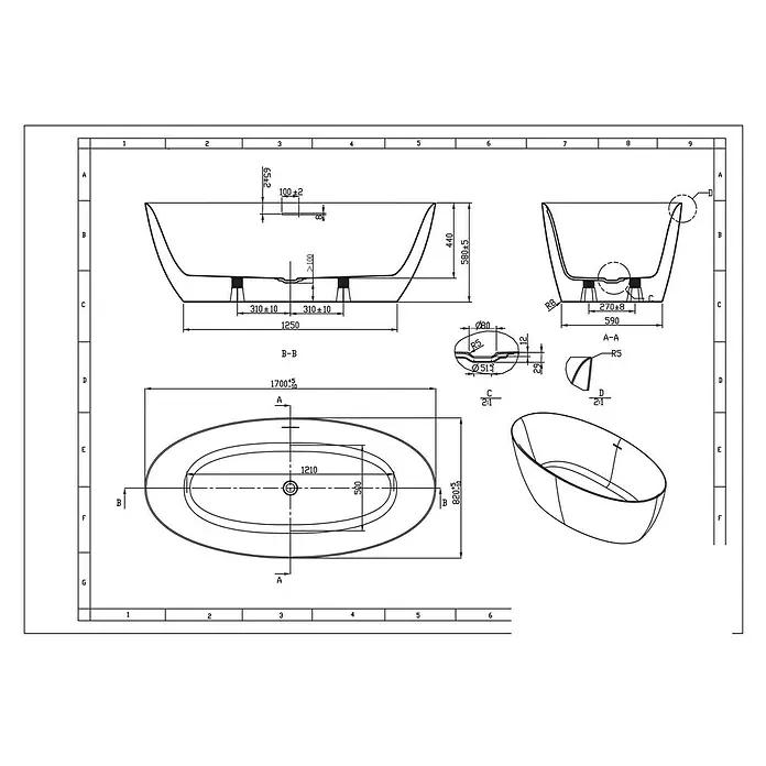 Sanotechnik Freistehende Badewanne Miami - L x B: 170 x 82 cm, 268 l, Acryl, Weiß