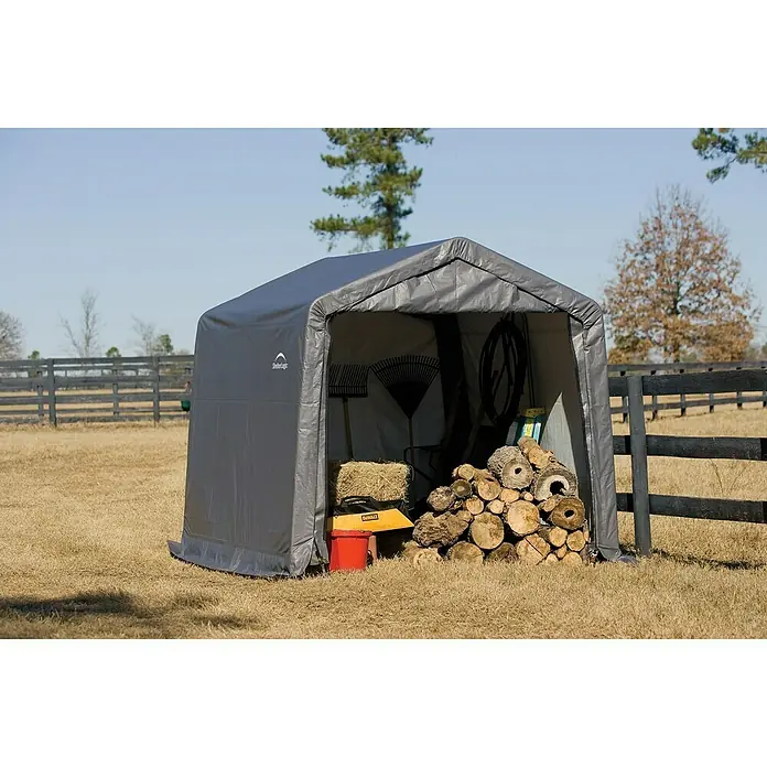 ShelterLogic Gerätehaus - Außenbreite inkl. Dachüberstand: 297 cm, Außentiefe inkl. Dachüberstand: 305 cm, Stahl, Grau - Stimmungsaufnahme