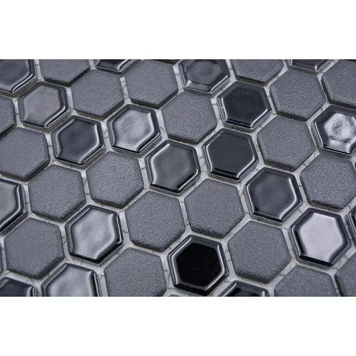 Mosaikfliese Hexagon Mix HX 06029 - 26 x 30 cm, Schwarz, Matt - Detailaufnahme