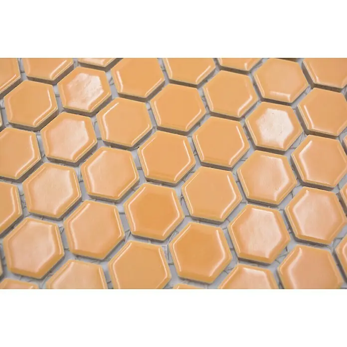 Mosaikfliese Hexagon Uni HX 270 - 26 x 30 cm, Orange, Glänzend - Detailaufnahme