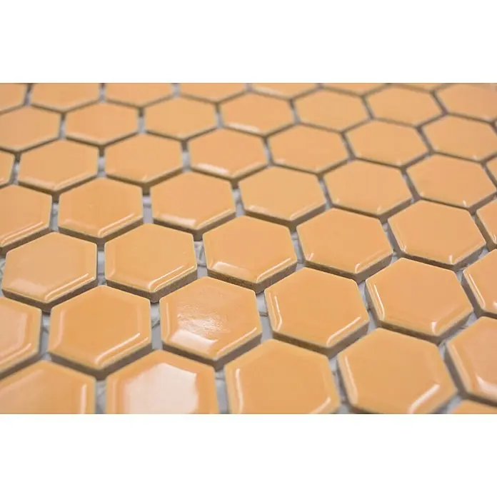 Mosaikfliese Hexagon Uni HX 270 - 26 x 30 cm, Orange, Glänzend - Detailaufnahme