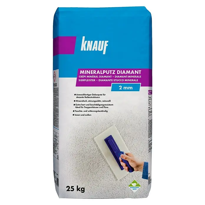 Knauf Mineral-Reibeputz Diamant - Reinweiß, 25 kg, Korngröße: 2 mm - Vorderansicht