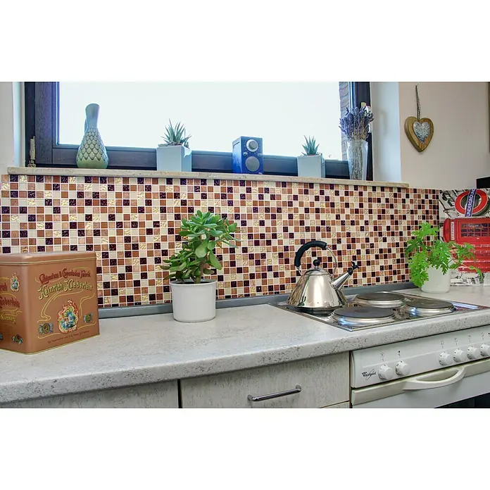 Zelfklevend mozaïek tegel SAM 4CM352 - 30 x 30 cm, Glas, Beige/Bruin