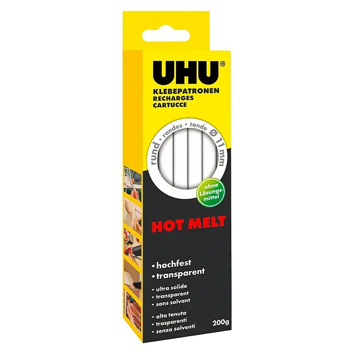 UHU Klebepatronen Hot Melt - 200 g, Durchmesser Klebepatrone: 11 mm, Transparent