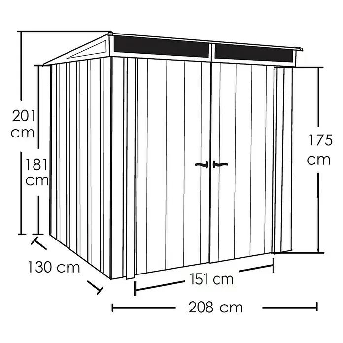 Spacemaker Gerätehaus Onyx - Außenbreite inkl. Dachüberstand: 208 cm, Außentiefe inkl. Dachüberstand: 130 cm, Stahl, Onyxschwarz