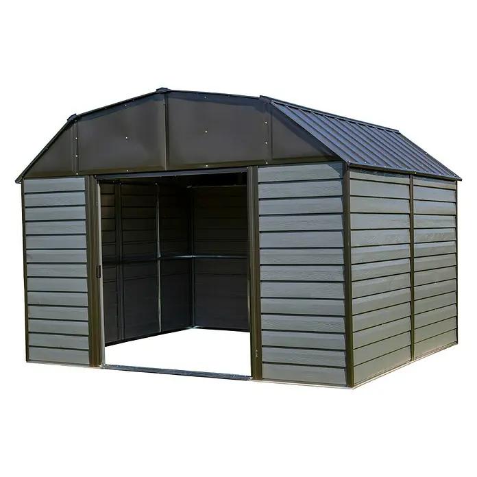 Spacemaker Gerätehaus 10x9 - Außenbreite inkl. Dachüberstand: 313 cm, Außentiefe inkl. Dachüberstand: 273 cm, Stahl, Charcoalgrau - Linke Seitenansicht