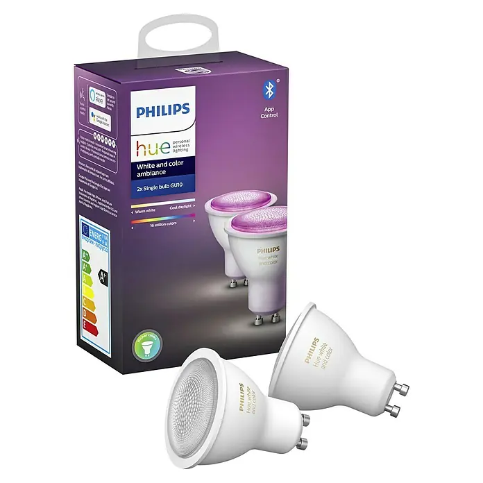 Philips Hue Set LED žarulja White & Color Ambiance - GU10, 4,3 W, RGBW, Može se prigušiti, 2 kom - Pogled s lijeve strane