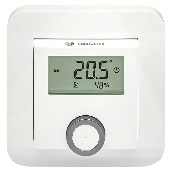 Bosch Smart Home Raumthermostat Fußbodenheizung - 230 V/50 Hz, Weiß, 8,6 x 8,6 x 5,4 cm - Vorderansicht