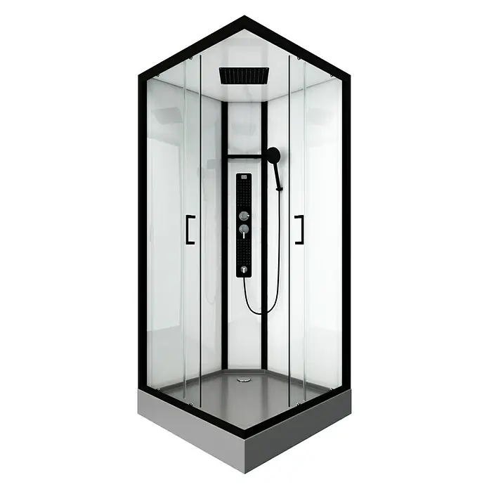 Cabina de ducha Indus - 90 x 90 x 215 cm, Cuadrado, Antracita/Metálico plateado - Vista frontal