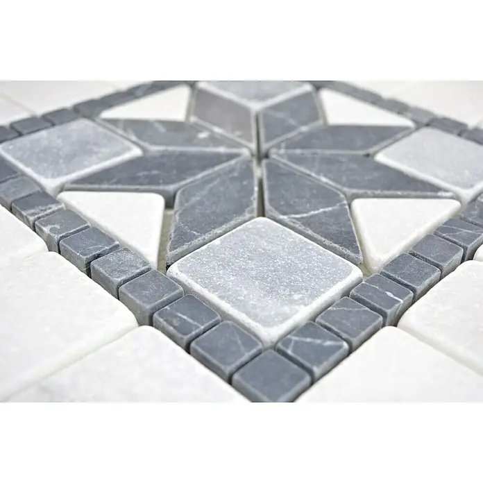 Antikmarmor Dekorfliese Doradonero XND 43058 - 30,5 x 30,5 cm, Weiß/Schwarz/Grau, Matt