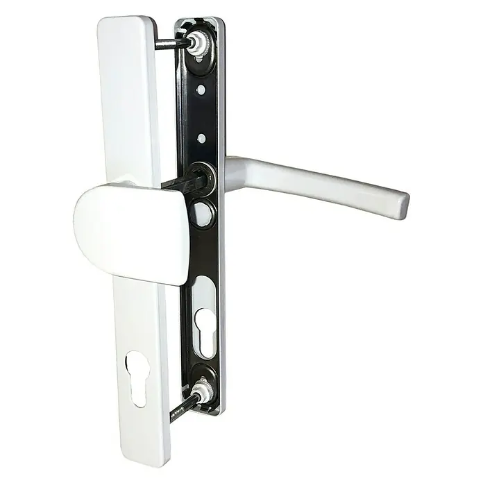 BAUHAUS Wechselgarnitur mit Knauf - Geeignet für: Kunststoffnebeneingangstüren, Türstärke: 57 mm - 62 mm, Drücker/Knauf mit Langschild, Weiß - Linke Seitenansicht