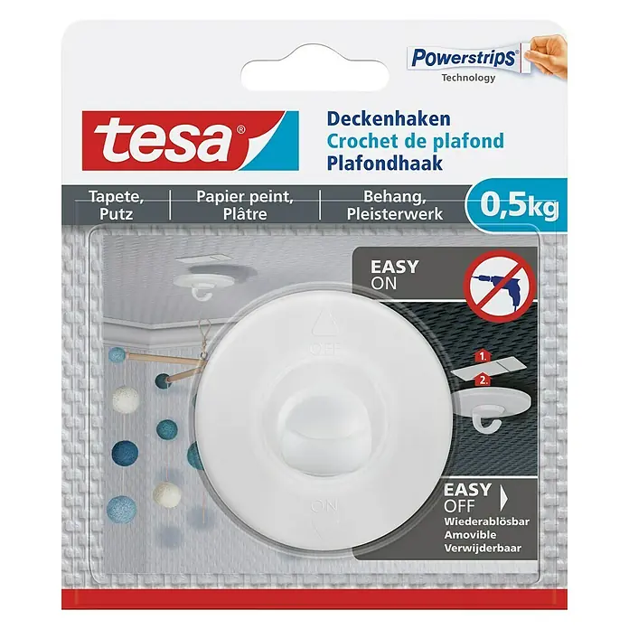 Tesa Deckenhaken - Belastbarkeit: 500 g, Weiß - Vorderansicht