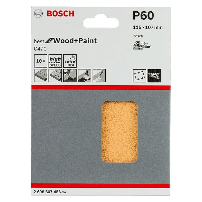 Bosch Professional Schleifblatt-Set C470 Best for Wood and Paint - 10 Stk., Körnung: 60 - Vorderansicht