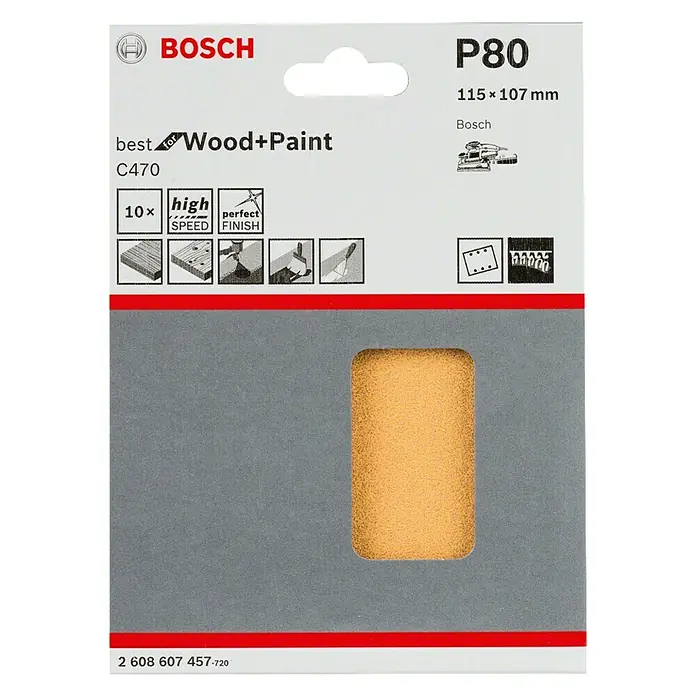 Bosch Professional Schleifblatt-Set C470 Best for Wood and Paint - 10 Stk., Körnung: 80 - Vorderansicht