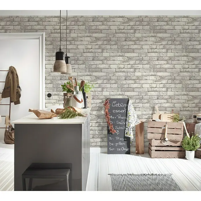 AS Creation Authentic Walls Vliestapete Steine - Beige/Grau, Steinoptik, 10,05 x 0,53 m - Stimmungsaufnahme