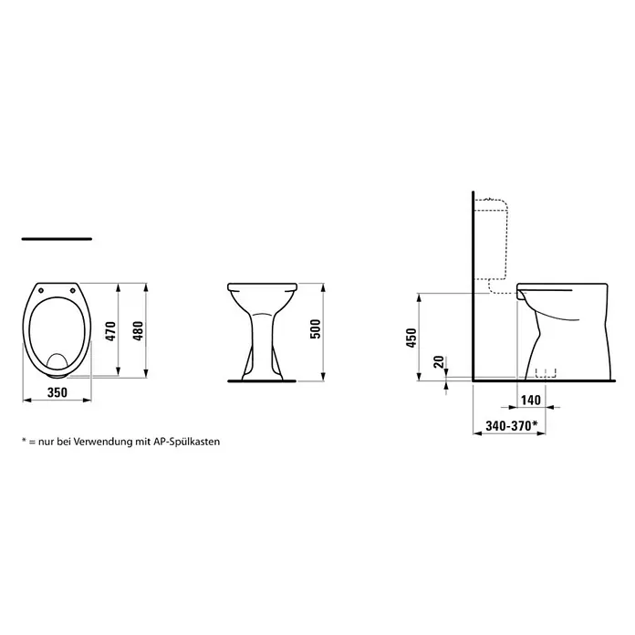 Laufen Stand-WC Albonova - Erhöhtes WC, Mit Spülrand, Spülform: Flach, WC Abgang: Senkrecht, Weiß