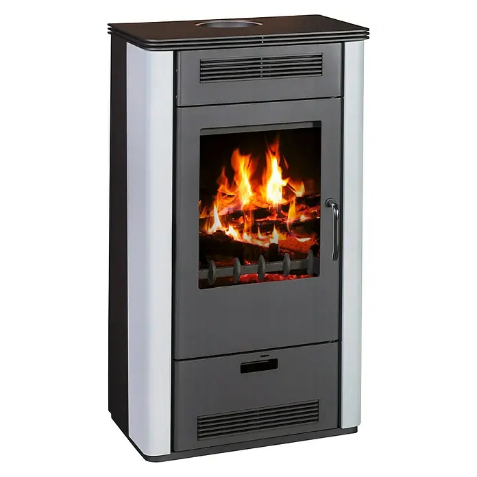 Kaminofen Etna - 7 kW, Raumheizvermögen: 140 m³, Verkleidung: Stahl, Anthrazit/Weiß