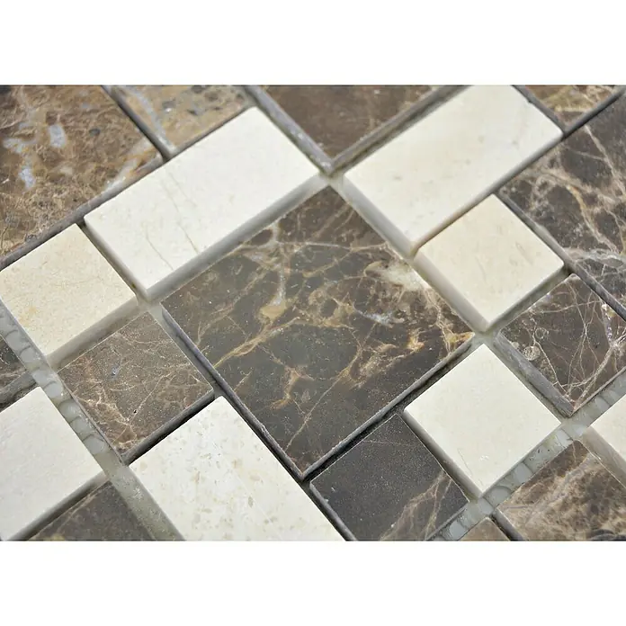Mosaikfliese Mix Emperador XNM MC739 - 30,5 x 30,5 cm, Beige/Braun, Glänzend