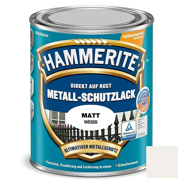 Hammerite Metall-Schutzlack - Weiß, 250 ml, Matt, Lösemittelhaltig - Vorderansicht