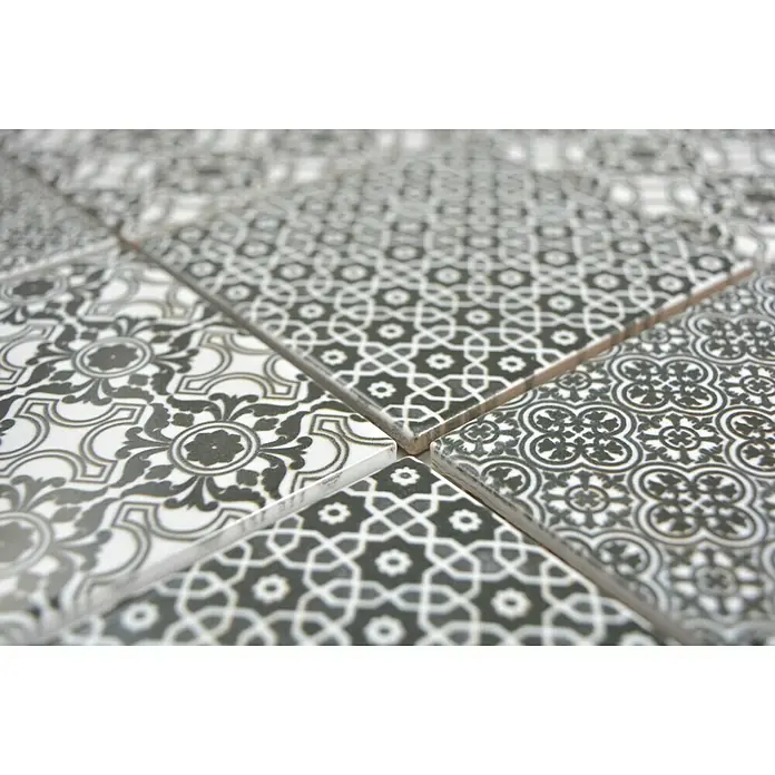Mosaikfliese Quadrat Classico - 29,8 x 29,8 cm, Weiß/Schwarz/Grau, Glänzend