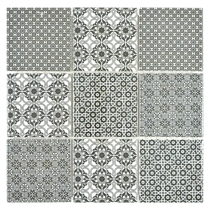 Mosaikfliese Quadrat Classico - 29,8 x 29,8 cm, Weiß/Schwarz/Grau, Glänzend - Ansicht von oben