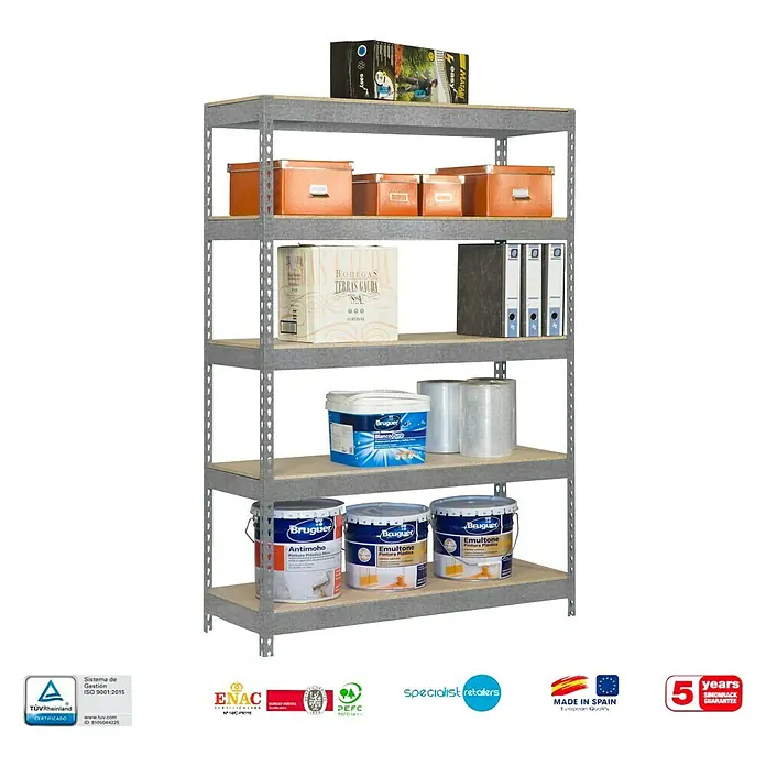 Simonrack Bricoforte Metall-Schwerlastregal - L x B x H: 60 x 100 x 200 cm, Traglast: 300 kg/Boden, Anzahl Böden: 5 Stk., Silber, Material Boden: Metall