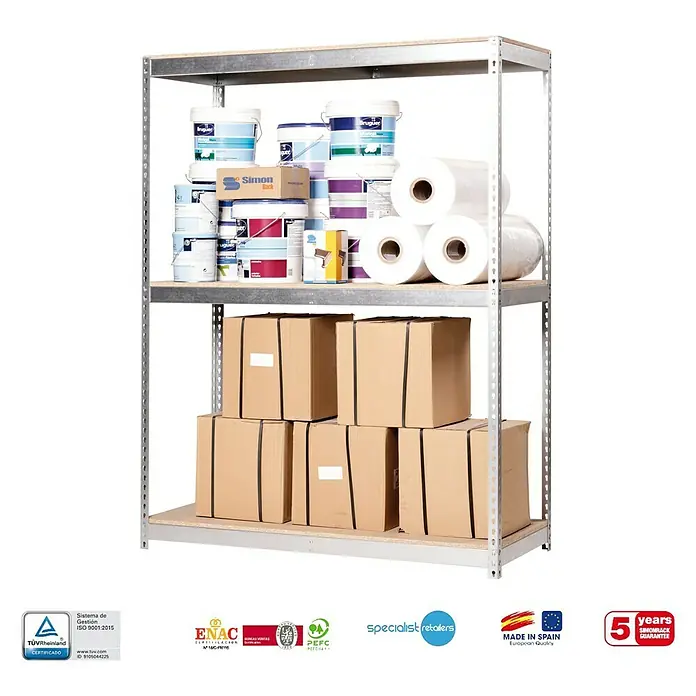Simonrack Ecoforte Estantería para cargas pesadas Chipboard - L x An x Al: 45 x 180 x 200 cm, Capacidad de carga: 400 kg/balda, Número de baldas: 3 ud., Galvanizado
