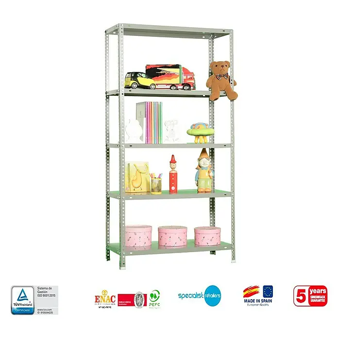 Simonrack Comfort Estantería metálica Plus - L x An x Al: 40 x 100 x 200 cm, Capacidad de carga: 100 kg/balda, Número de baldas: 5 ud., Atornillado, Gris