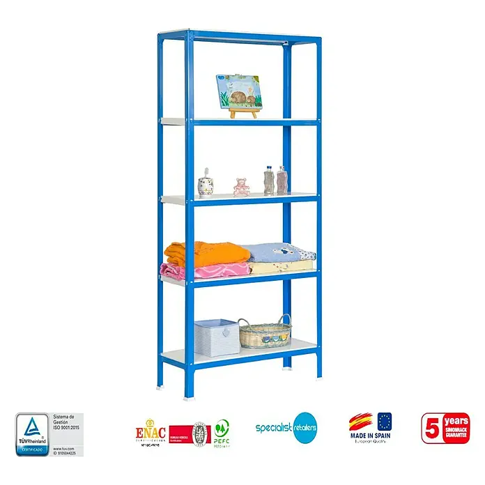 Simonrack Simonhome Estantería metálica Homeclick Color Plus - L x An x Al: 30 x 100 x 180 cm, Capacidad de carga: 150 kg/balda, Número de baldas: 5 ud., Azul