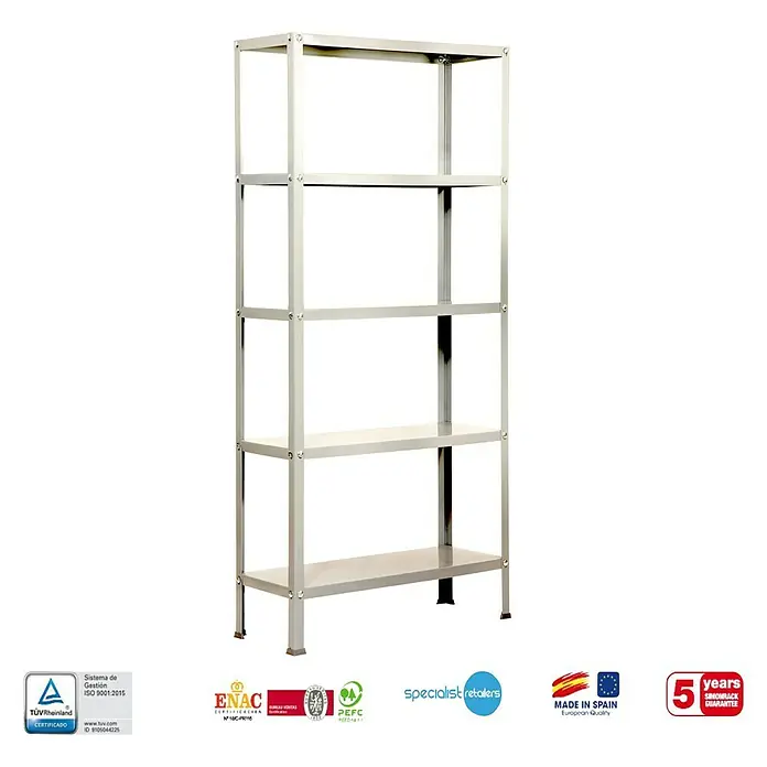 Simonrack Simonhome Estantería metálica Homeclassic Plus - L x An x Al: 30 x 100 x 180 cm, Capacidad de carga: 100 kg/balda, Número de baldas: 5 ud., Blanco