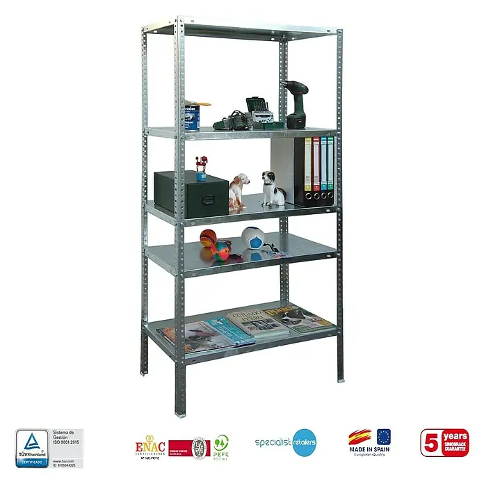 Simonrack Simonclassic Estantería metálica Advantage - L x An x Al: 30 x 90 x 180 cm, Capacidad de carga: 75 kg/balda, Número de baldas: 5 ud., Atornillado, Galvanizado