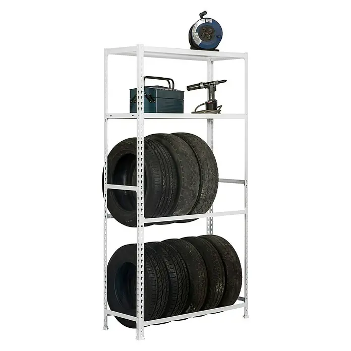 Simonrack Simongarage Estantería para neumáticos Megaplus - L x An x Al: 40 x 120 x 200 cm, Capacidad de carga: 180 kg/balda, Número de baldas: 4 ud., Blanco