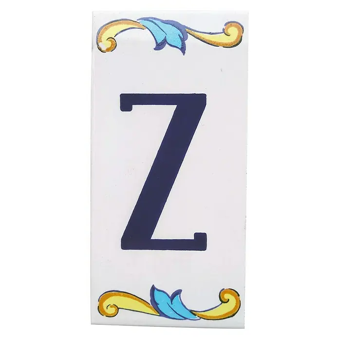 Azulejo de gres Letra Z - 7,5 x 15 cm, Blanco, Azul, Amarillo, Brillante