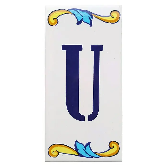 Azulejo de gres Letra U - 7,5 x 15 cm, Blanco, Azul, Amarillo, Brillante