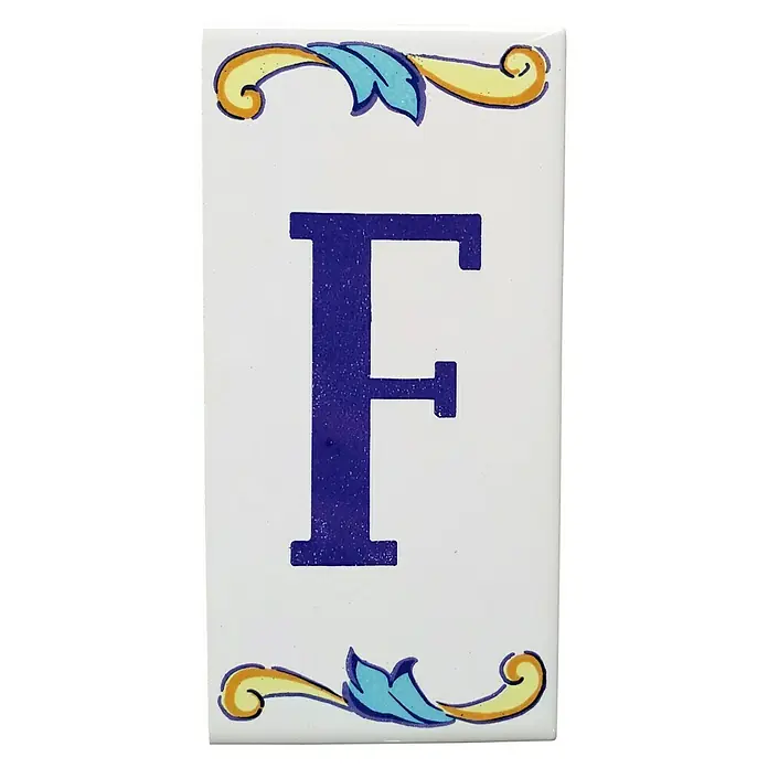 Azulejo de gres Letra F - 7,5 x 15 cm, Blanco, Azul, Amarillo, Brillante