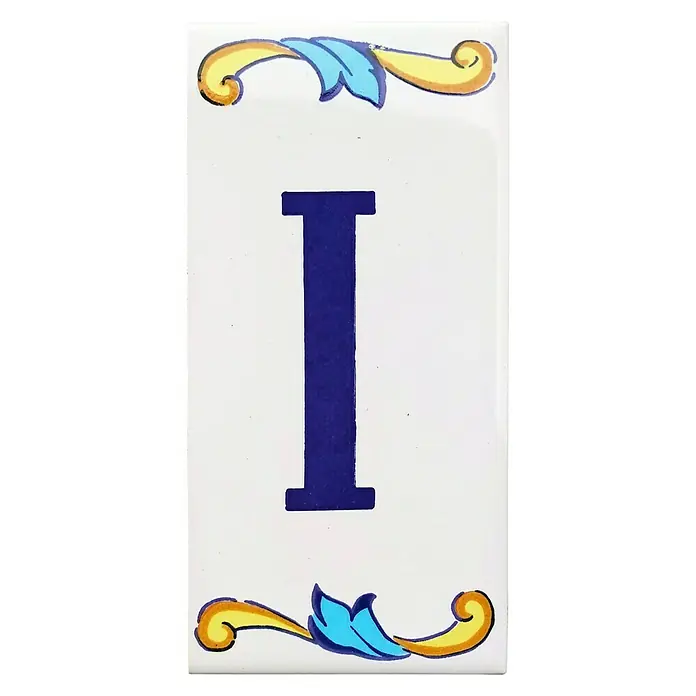 Azulejo de gres Letra I - 7,5 x 15 cm, Blanco, Azul, Amarillo, Brillante