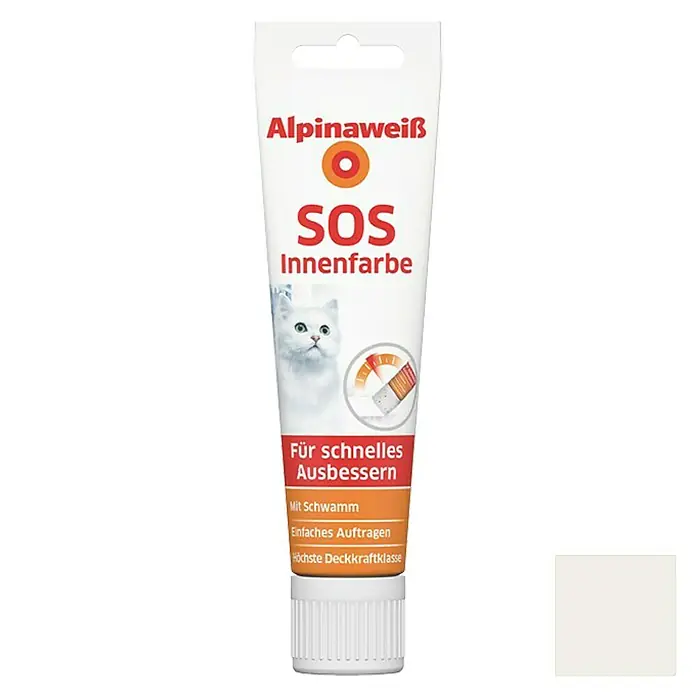 Alpina Alpinaweiß Wandfarbe SOS Tube - Weiß, 100 ml, Matt, Konservierungsmittelfrei - Vorderansicht