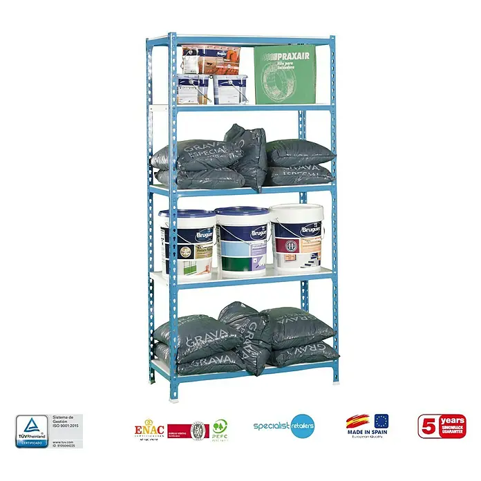 Simonrack Simonclick Estantería metálica Superplus - L x An x Al: 40 x 110 x 200 cm, Capacidad de carga: 180 kg/balda, Número de baldas: 5 ud., Inserción, Azul/Blanco