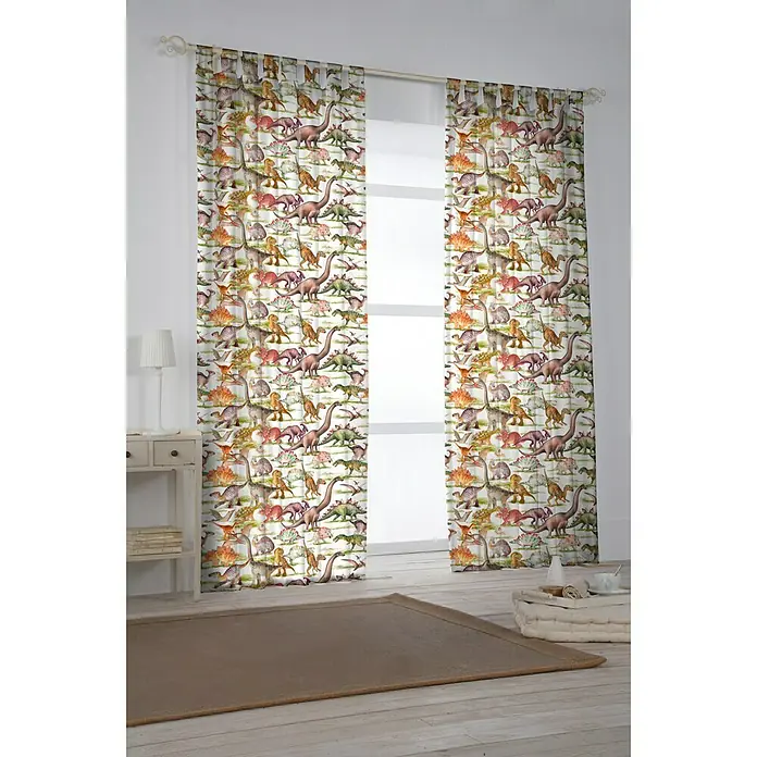Cortina con ollaos Jurásico - 140 x 270 cm, 100% algodón, Multicolor