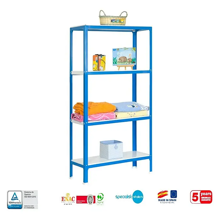Simonrack Homeclick Estantería metálica Color Mini - L x An x Al: 40 x 80 x 160 cm, Capacidad de carga: 150 kg/balda, Número de baldas: 4 ud., Azul
