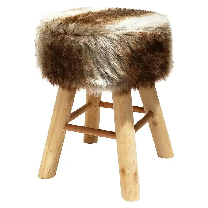 Fellhocker - Ø x H: 30 x 42 cm, Beige/Braun, Material Bezug: Polyester