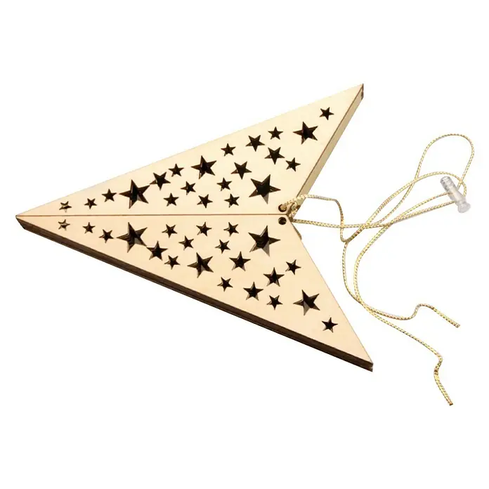 Estrella navideña LED - 20 luces, Madera, Diámetro: 60 cm, Marrón, Blanco cálido - Primer plano