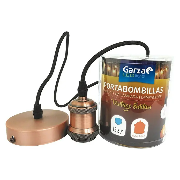 Garza Lámpara colgante Vintage - 60 W, L x An x Al: 10 x 10 x 100 cm, Rosado/Oro, E27