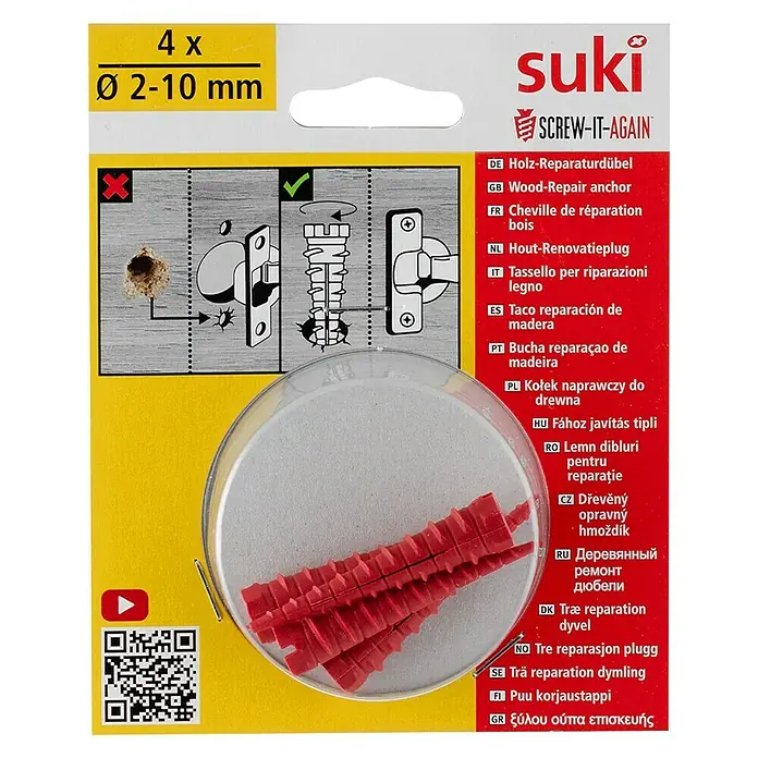 Suki Holzdübel Screw it again - 4 Stk., Passend für: Bohrlochdurchmesser 2 - 10 mm