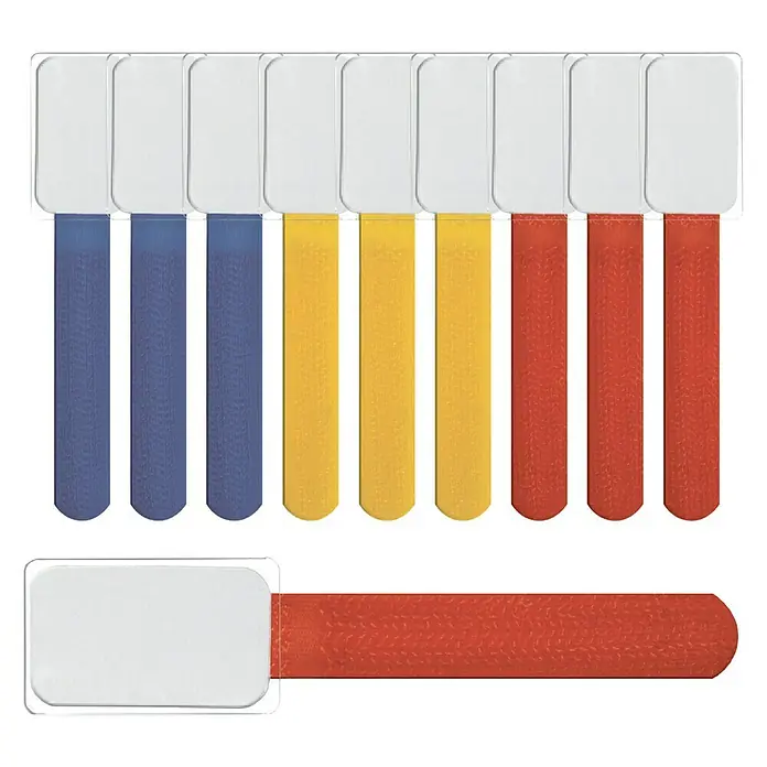 Label The Cable Klettbinder Mini Tags - Bunt, Gelb, Rot, Blau, 90 x 12 x 2 mm, 10 Stk. - Vorderansicht
