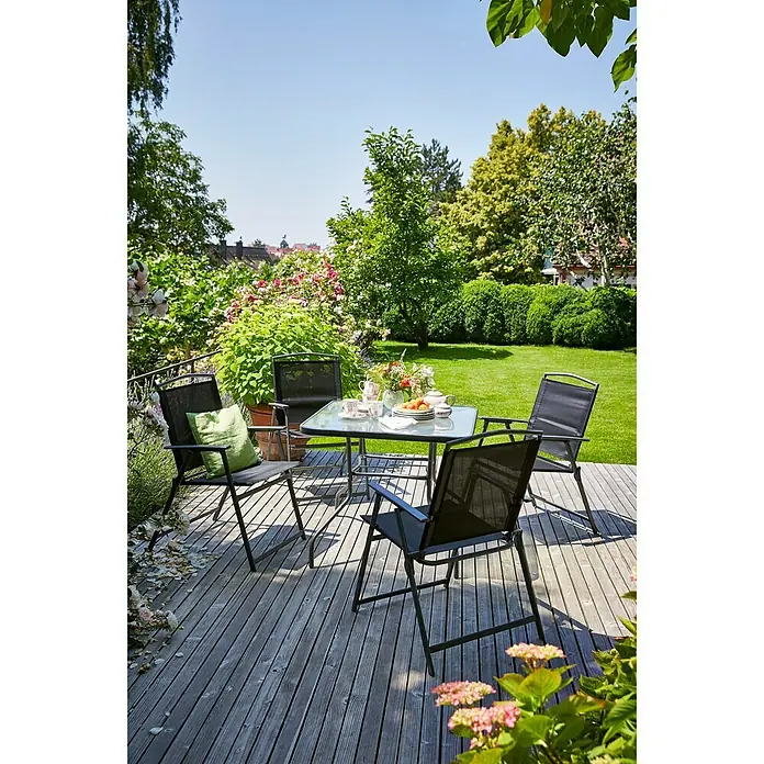 Sunfun Gartenmöbel-Set - 5 -tlg., Glas/Textilen, Stahl, Anthrazit