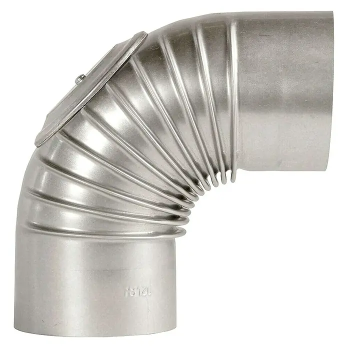 Bertrams Ofenrohrbogen - Durchmesser: 130 mm, 90 °, Mit Reinigungsöffnung, Silber